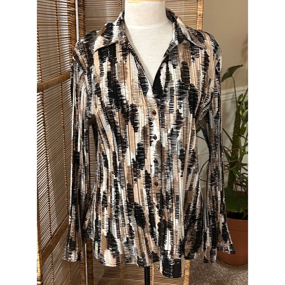 Y2K Apt 9 Blouse Women’s pleated Bell Sleeve Button Front brown top 1X